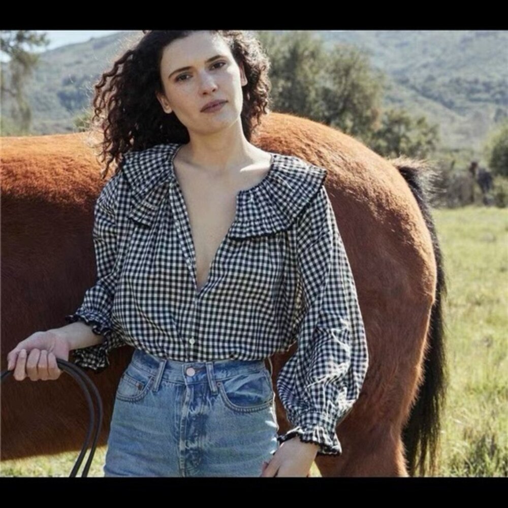 Doen RARE Seychelles Black and White Gingham Blouse